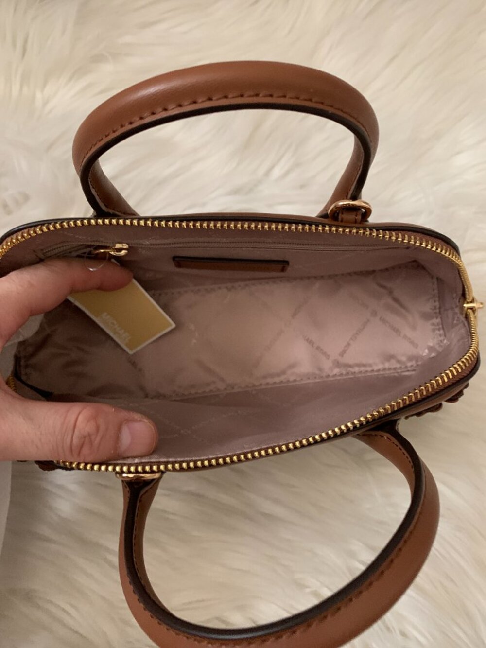 MICHAEL KORS Petra Small Top Zip Crossbody Satchel in Luggage Brown - Picture 5 of 7
